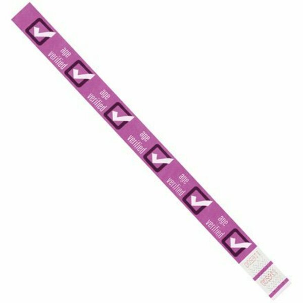 Bsc Preferred 3/4 x 10'' Purple ''Age Verified'' Tyvek Wristbands, 500PK S-15235PUR